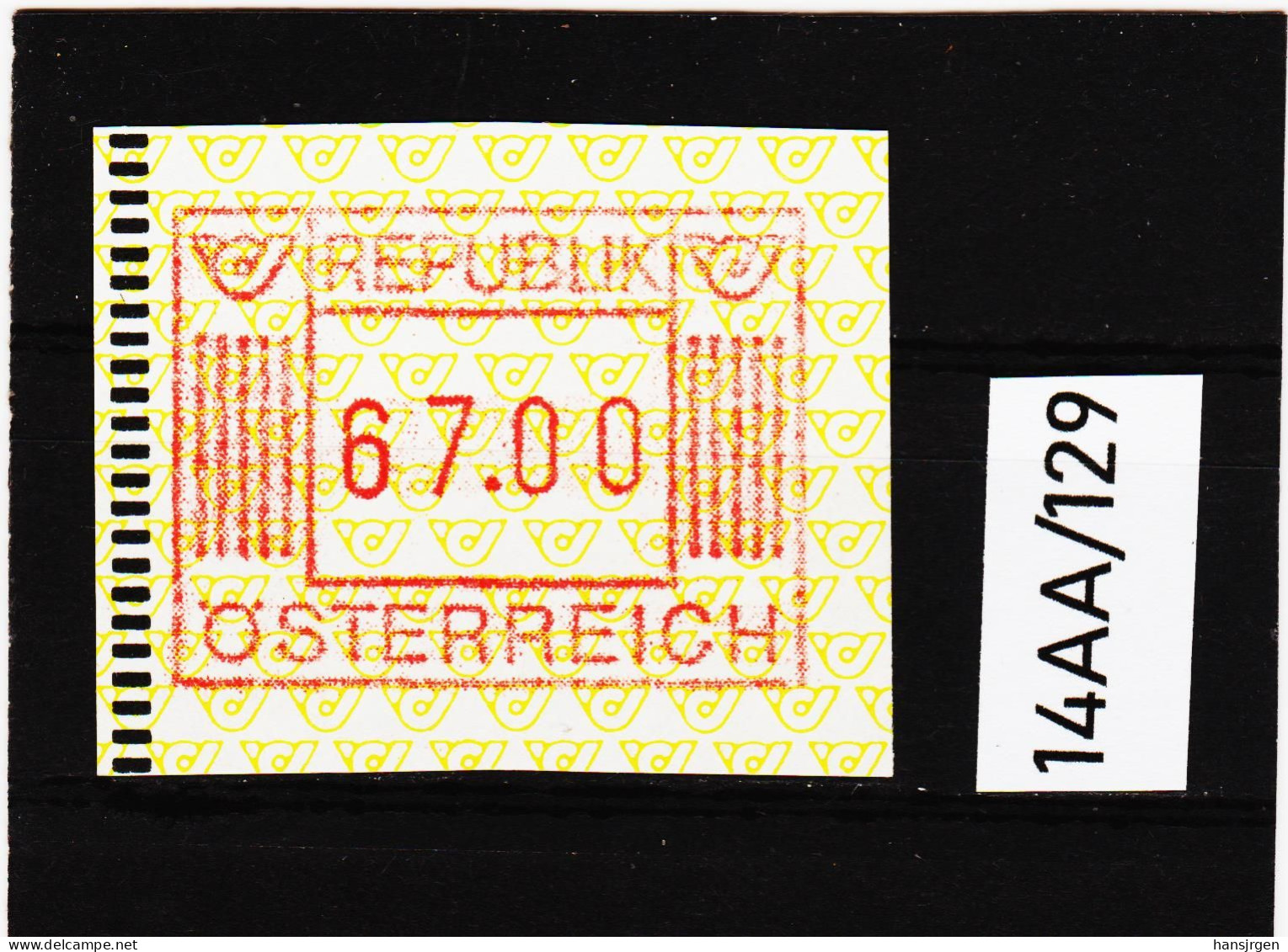 14AA/129  ÖSTERREICH 1983 AUTOMATENMARKEN  A N K  1. AUSGABE  67,00 SCHILLING   ** Postfrisch - Machine Labels [ATM]
