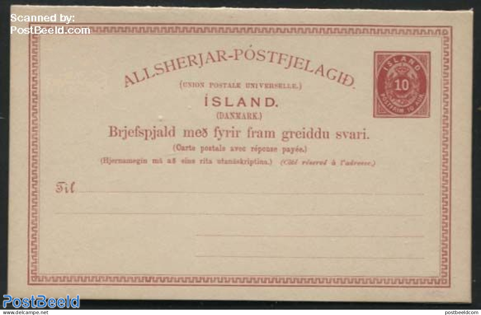 Iceland 1889 Reply Paid Postcard 10/10A, Unused Postal Stationary - Covers & Documents