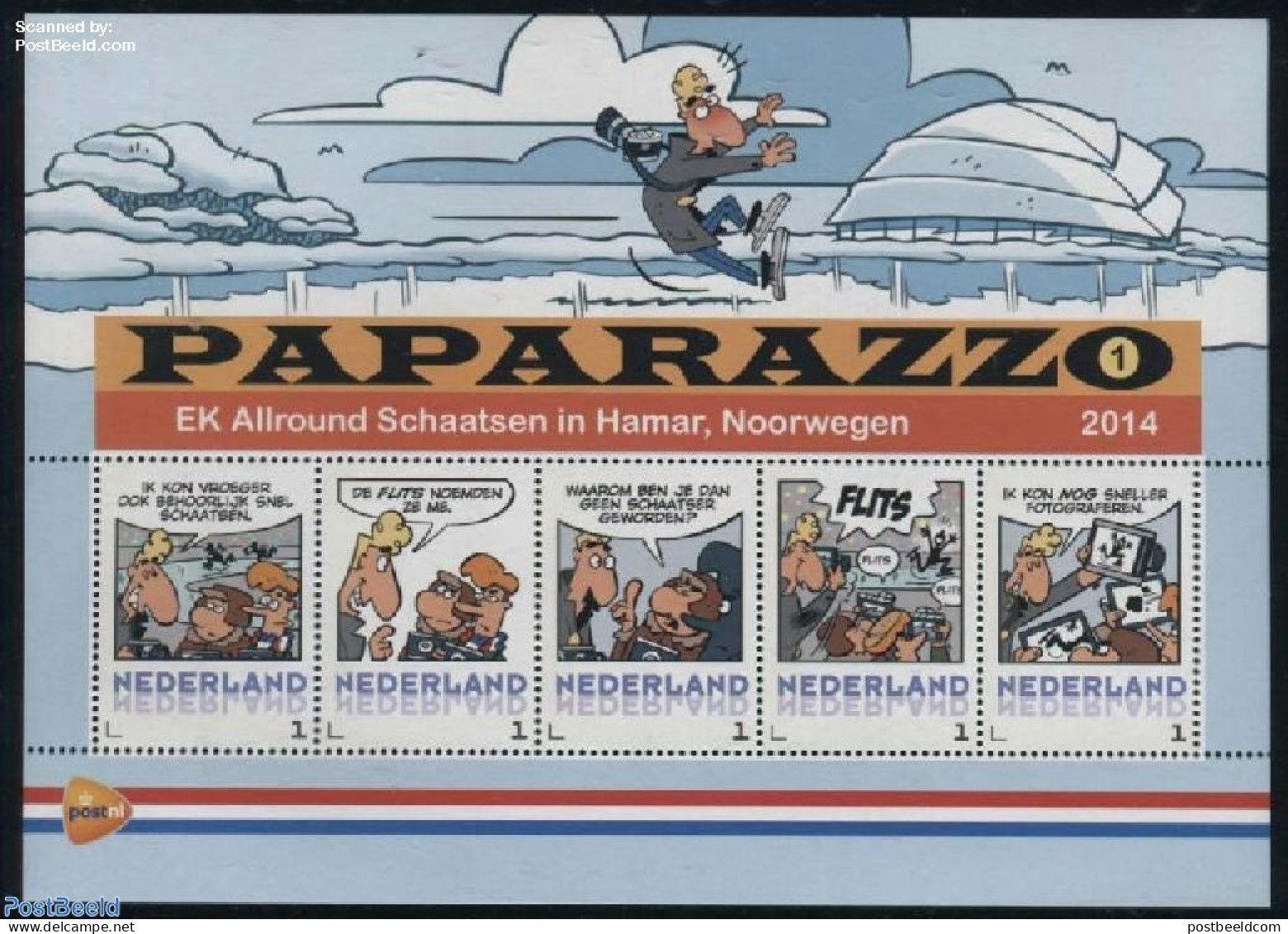 Netherlands - Personal Stamps TNT/PNL 2014 Paparazzo, Skating Championship, Norway 5v M/s, Mint NH, History - Sport - .. - Stripsverhalen