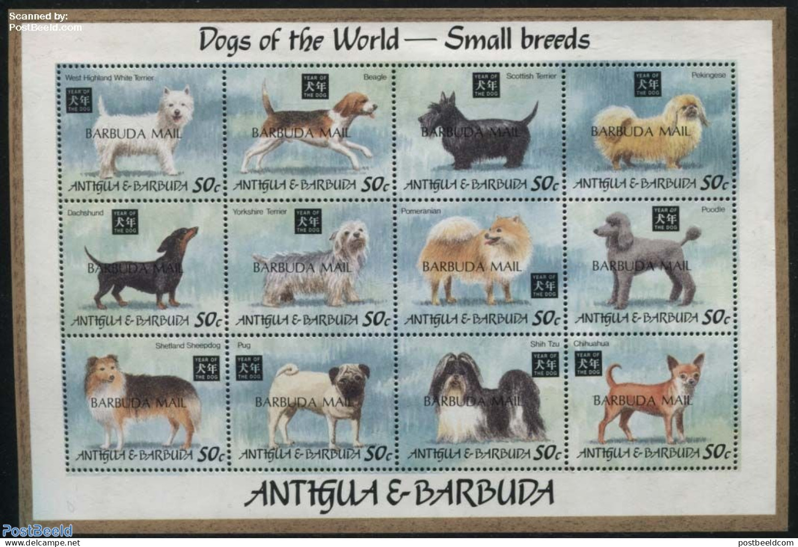 Barbuda 1995 Dogs 12v M/s, Mint NH, Nature - Dogs - Barbuda (...-1981)