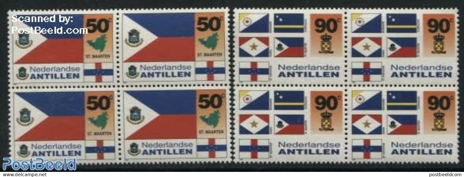 Netherlands Antilles 1995 Flags 2v, Red/blue In St Martin Flag Exchanged, Blocks Of 4, Mint NH, History - Various - Fl.. - Fehldrucke