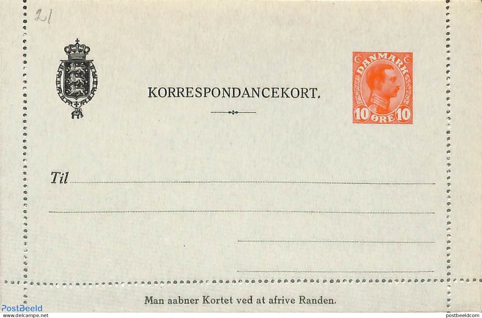 Denmark 1913 Card Letter 10o, Unused Postal Stationary - Briefe U. Dokumente