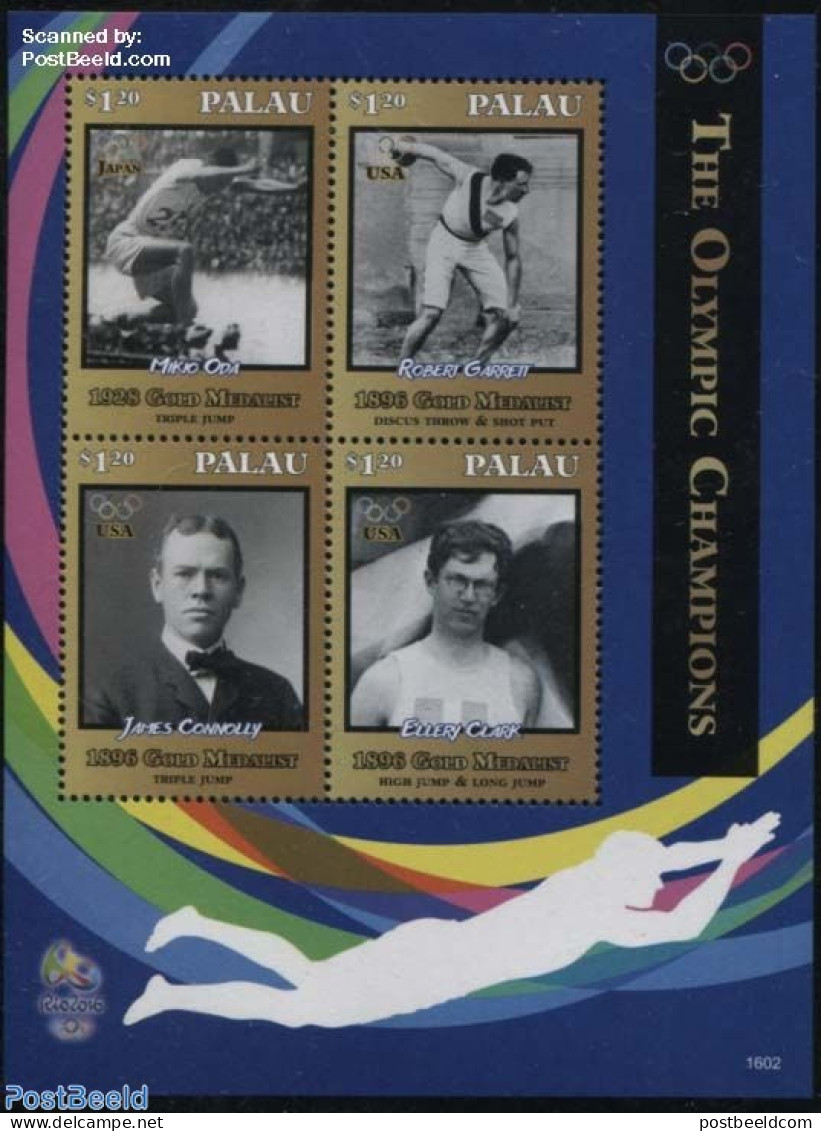 Palau 2016 Olympic Champions 4v M/s, Mint NH, Sport - Athletics - Olympic Games - Athletics