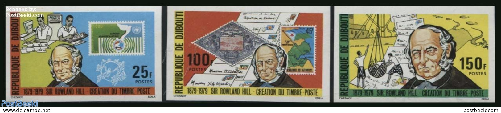 Djibouti 1979 Sir Rowland Hill 3v, Imperforated, Mint NH, Sir Rowland Hill - Stamps On Stamps - Rowland Hill