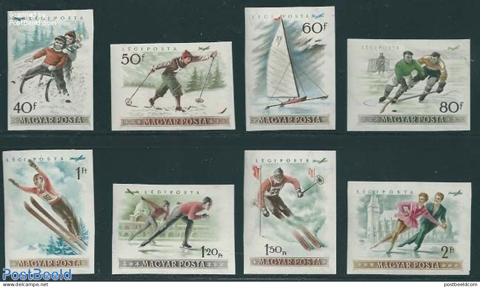 Hungary 1955 Wintersports 8v, Imperforated, Unused (hinged), History - Sport - Europa Hang-on Issues - Ice Hockey - Sa.. - Nuevos