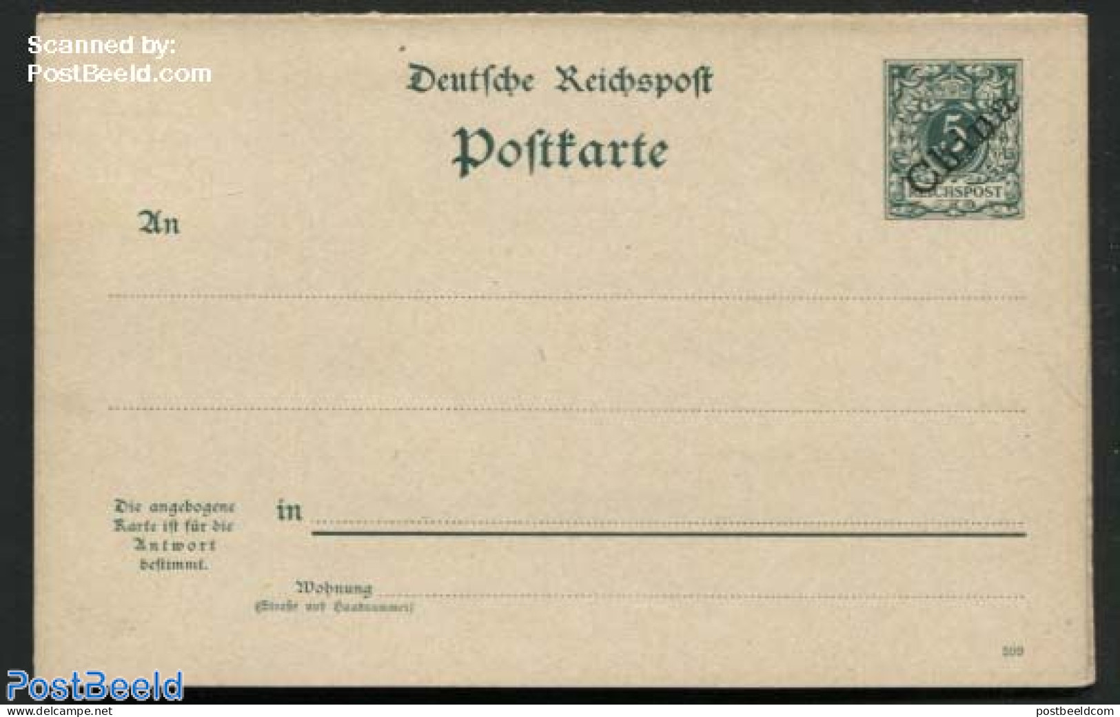 China (before 1949) 1899 German Post, Reply Paid Postcard  5/5pf, Unused Postal Stationary - Autres & Non Classés