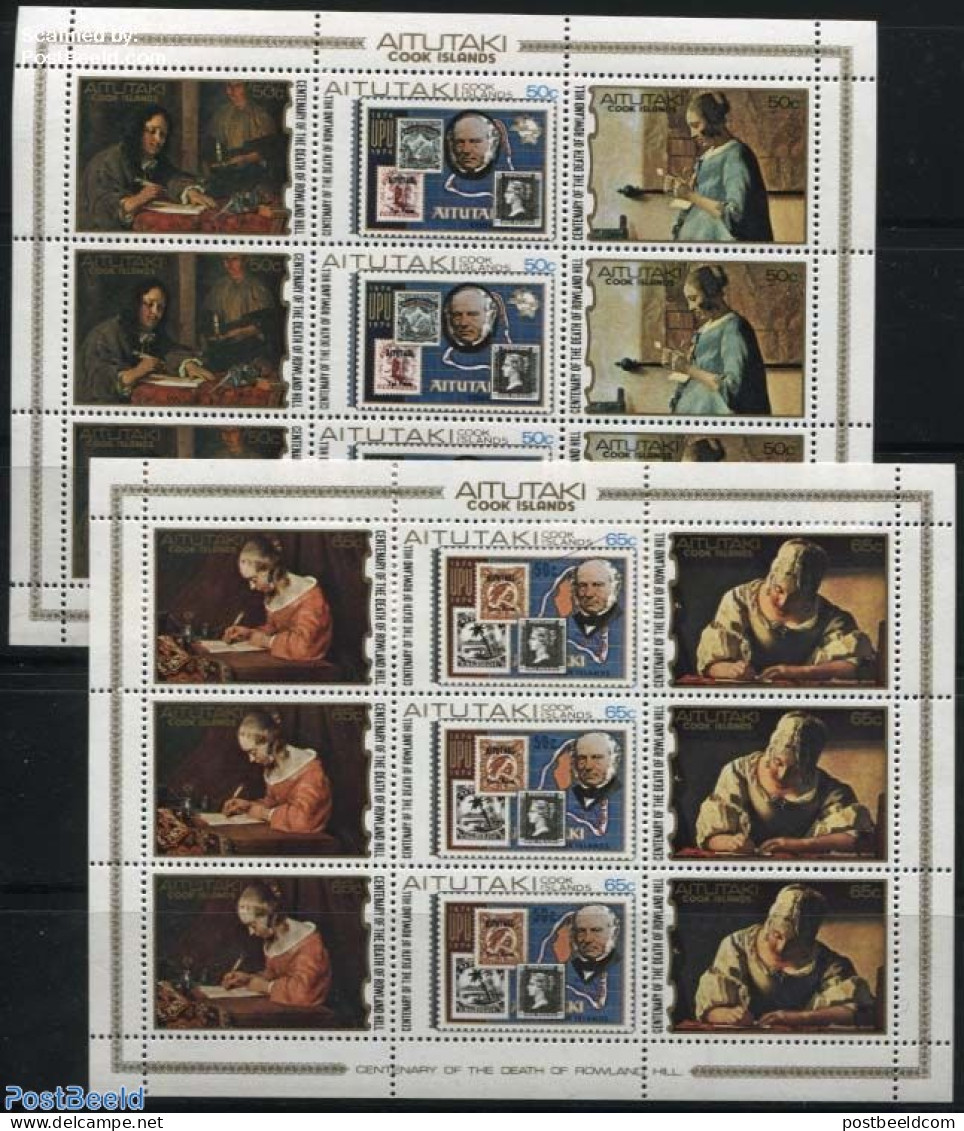 Aitutaki 1979 Sir Rowland Hill 2 M/ss, Mint NH, Stamps On Stamps - Briefmarken Auf Briefmarken