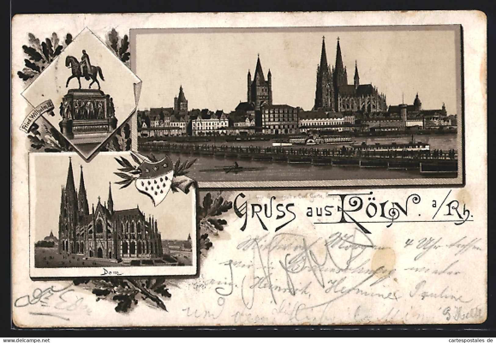 Vorläufer-Lithographie Köln, 1894, Dom, Denkmal Fried. Wilhelm III., Ortsansicht  - Koeln