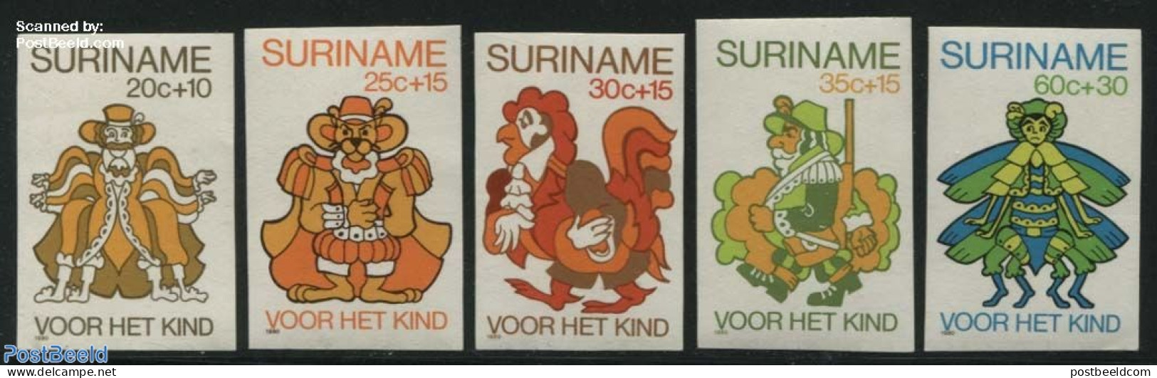 Suriname, Republic 1980 Child Welfare 5v, Imperforated, Mint NH, Nature - Insects - Poultry - Surinam