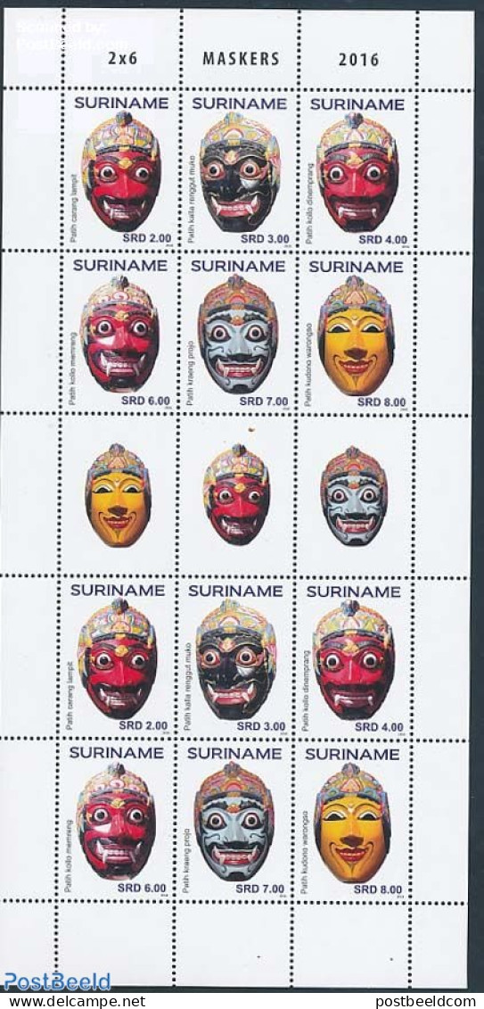 Suriname, Republic 2016 Masks M/s, Mint NH, Various - Folklore - Suriname