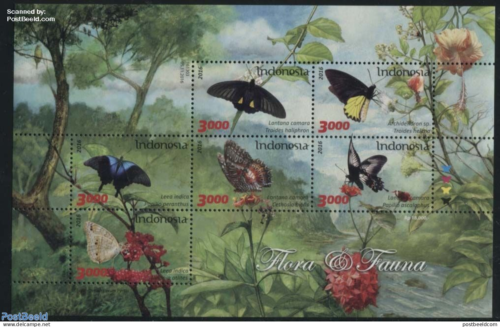 Indonesia 2016 Flora & Fauna 6v M/s, Mint NH, Nature - Butterflies - Flowers & Plants - Indonésie