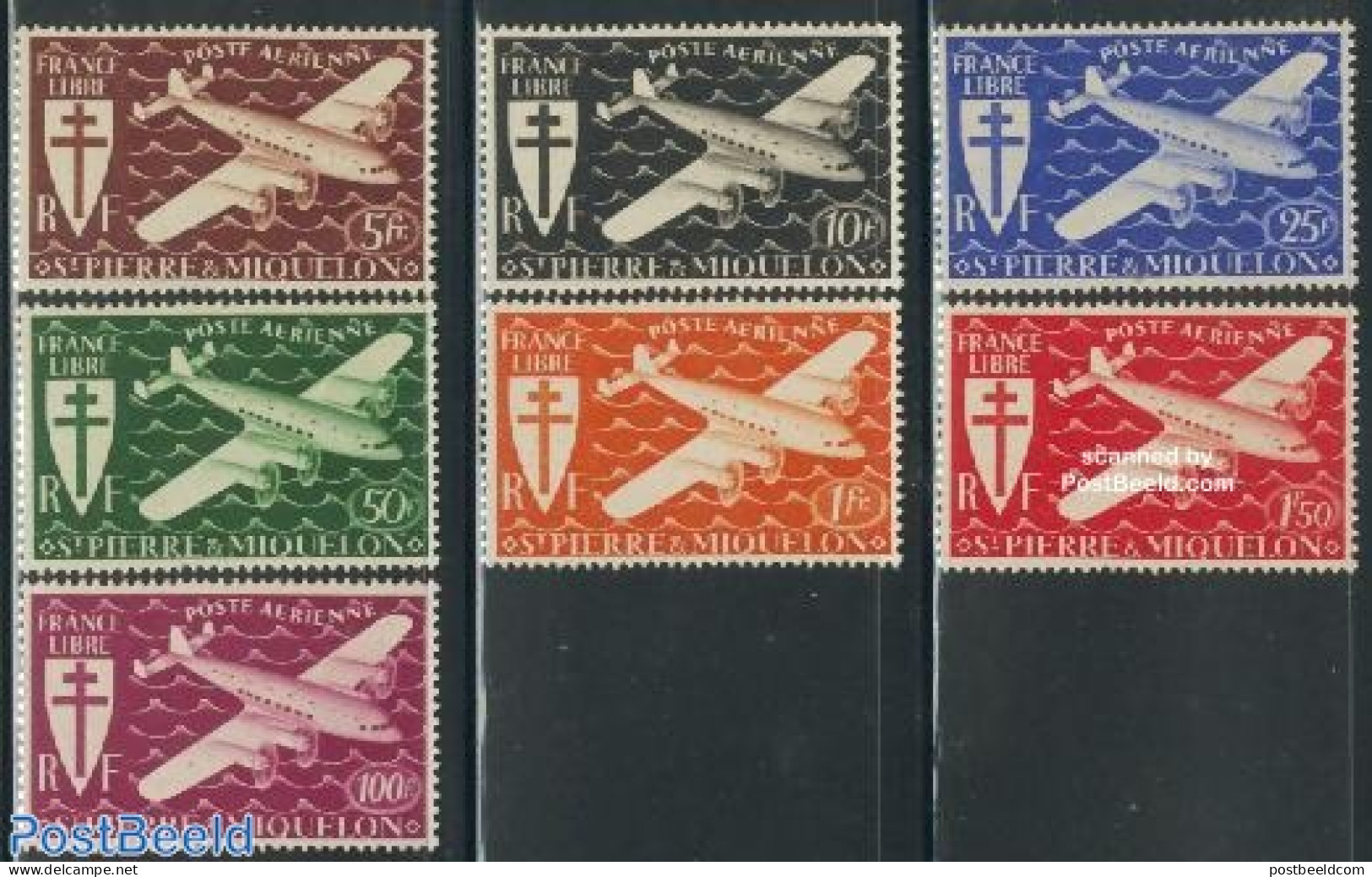 Saint Pierre And Miquelon 1942 Aeroplanes 7v, Unused (hinged), Transport - Aircraft & Aviation - Airplanes
