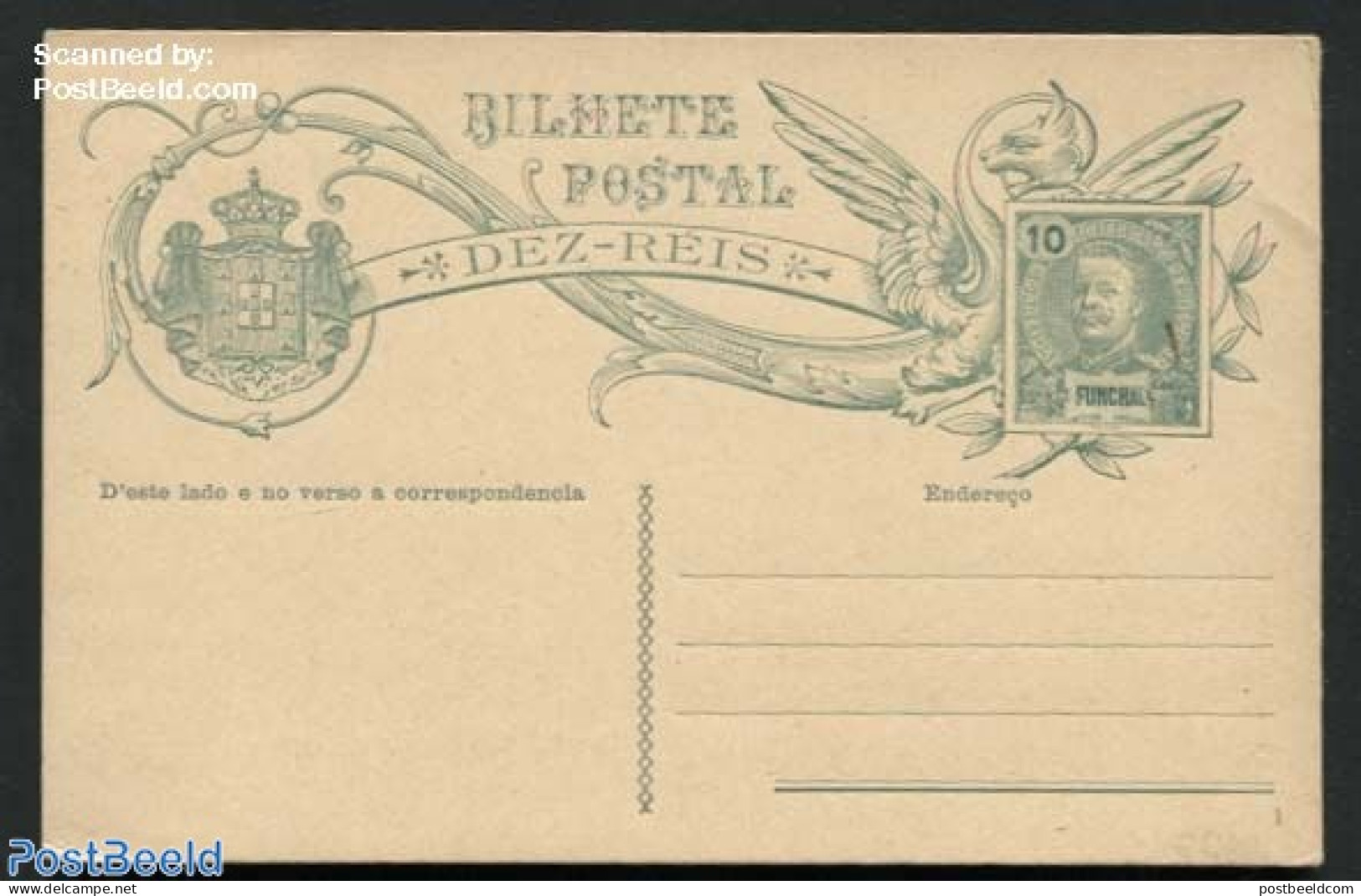 Madeira 1908 Funchal, Postcard 10R, Unused Postal Stationary - Madère