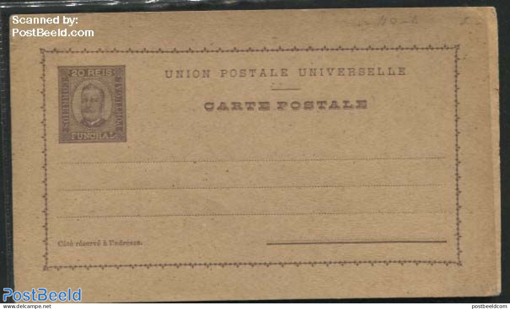 Madeira 1892 Funchal, Postcard 20R, Unused Postal Stationary - Madère