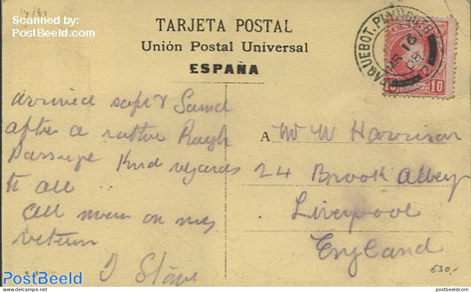 Spain 1908 Greeting Card From Las Palmas To Liverpool, Postal History - Cartas & Documentos