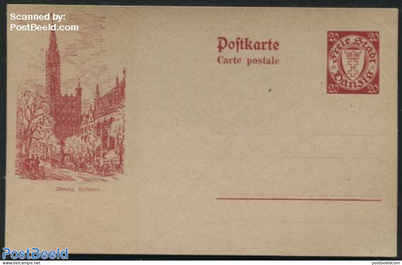 Germany, Danzig 1925 Illustrated Postcard 20pf, Rathaus, Unused Postal Stationary - Autres & Non Classés