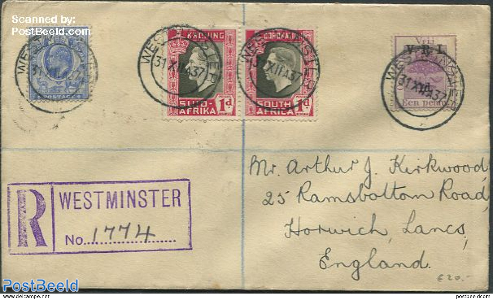 South Africa 1937 Letter From SAR To England, Postal History - Covers & Documents