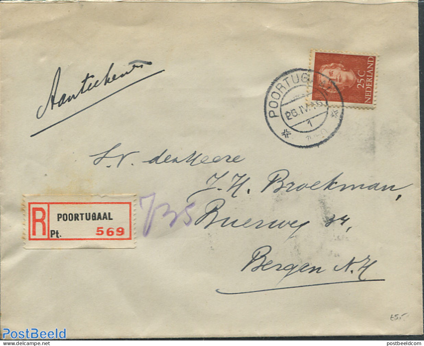 Netherlands 1949 Registered Envelope With Nvph No.525, Postal History, History - Kings & Queens (Royalty) - Covers & Documents