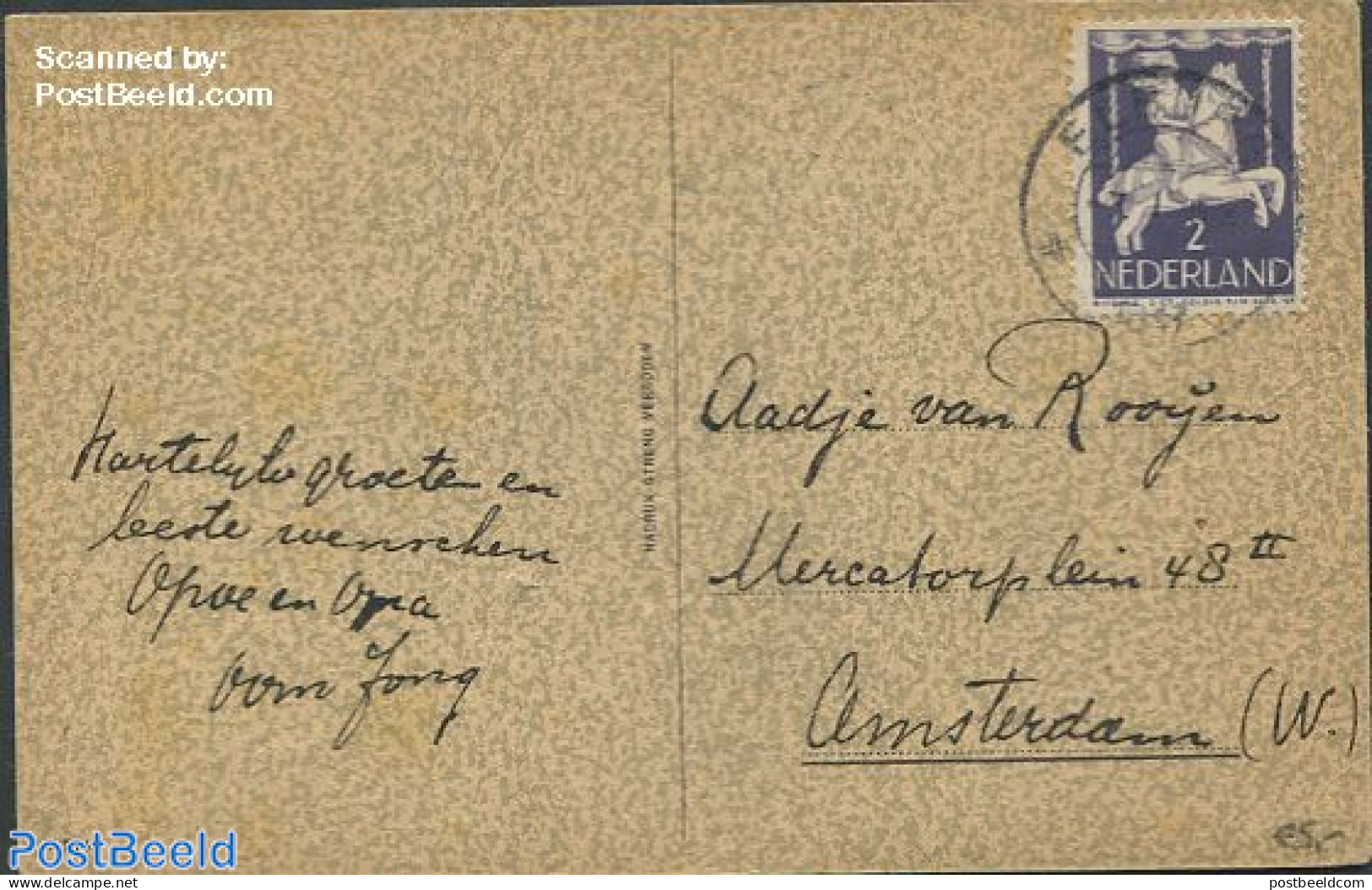 Netherlands 1946 Greeting Card To Amsterdam, Nvph No.469, Postal History - Covers & Documents