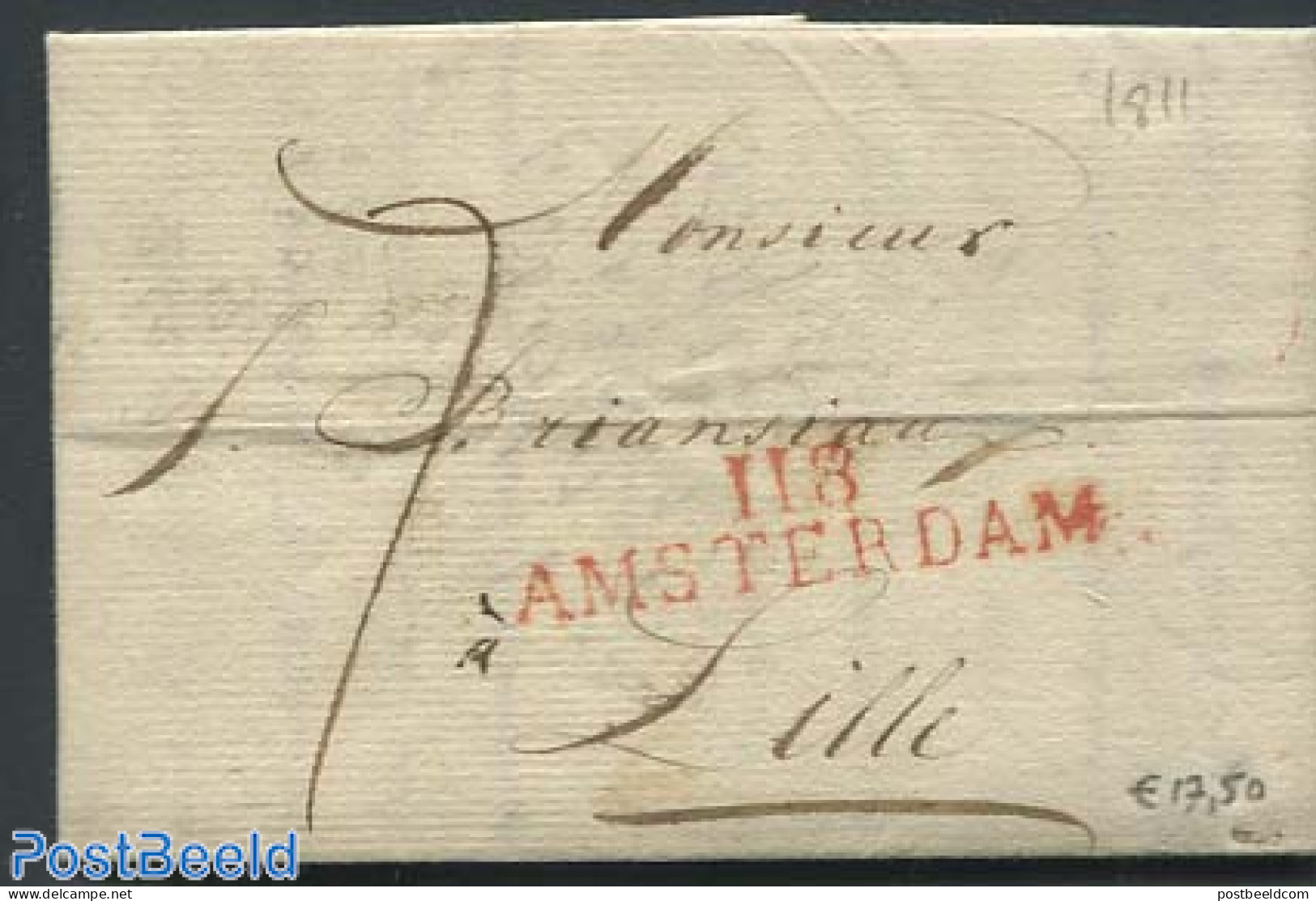 Netherlands 1811 Folding Letter From Amsterdam To Lille, France, Postal History - ...-1852 Voorlopers
