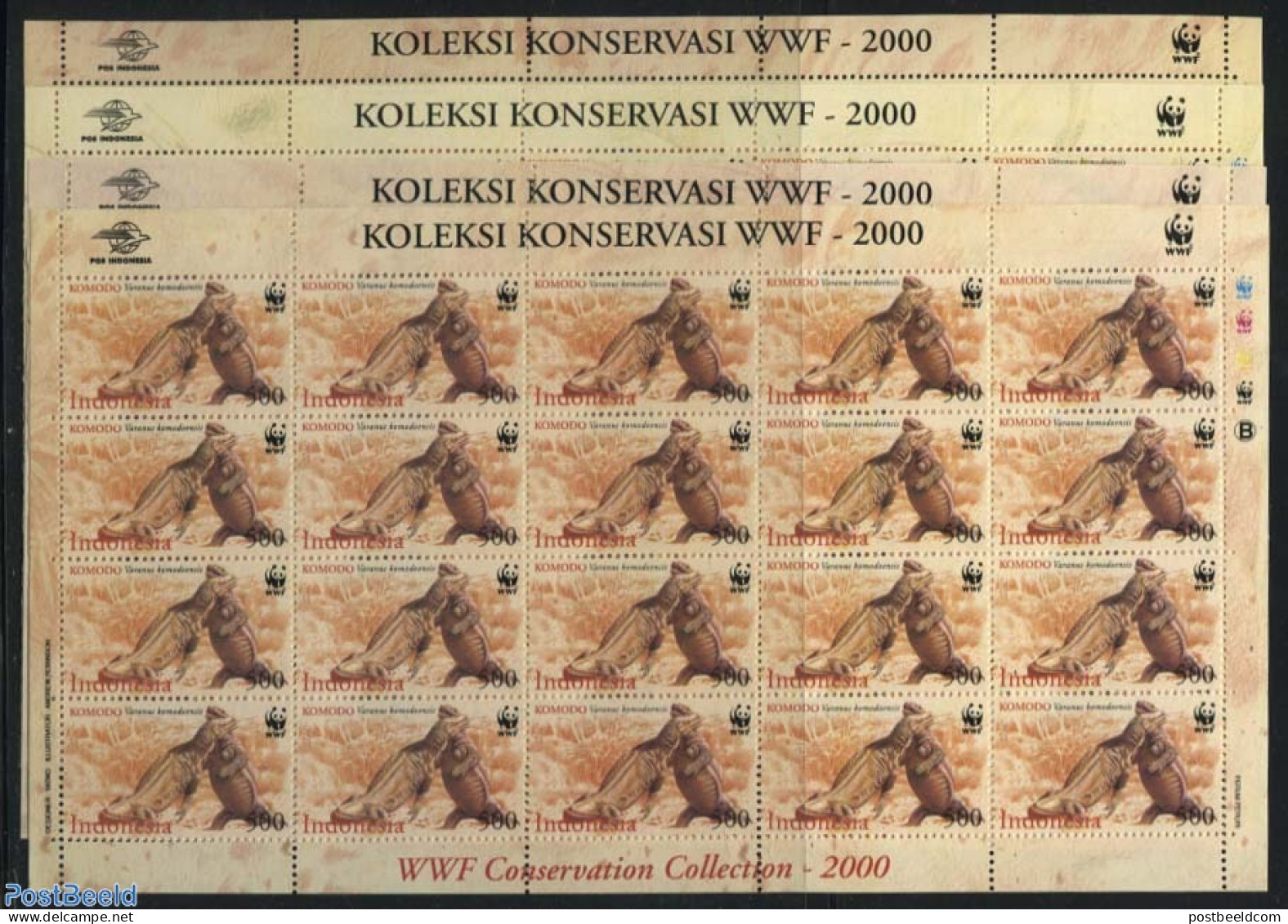 Indonesia 2000 WWF, 4 M/ss, Mint NH, Nature - Animals (others & Mixed) - Reptiles - World Wildlife Fund (WWF) - Indonesien