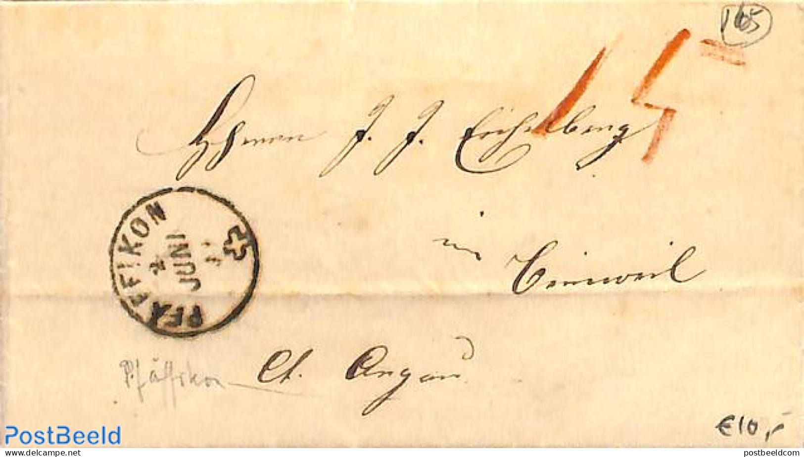 Switzerland 1854 Folding Letter From Pfaffikon To Lenzburg, Postal History - Covers & Documents