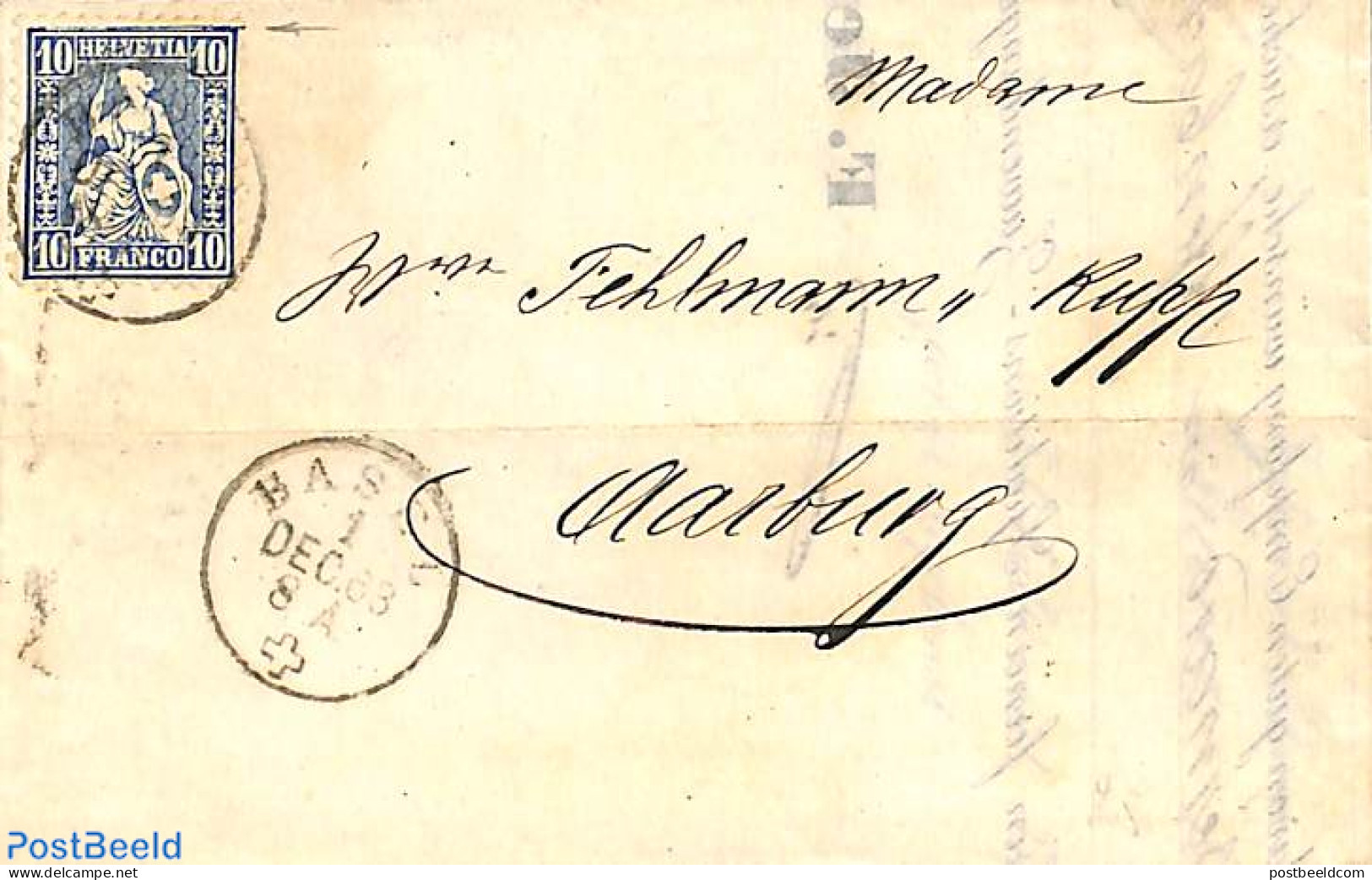 Switzerland 1863 Folding Letter From Basel To Aarburg, Postal History - Briefe U. Dokumente