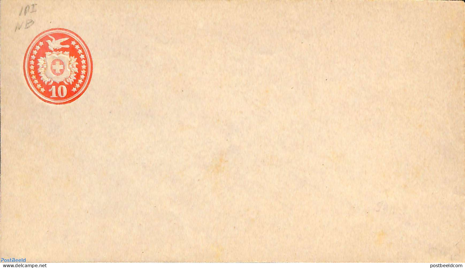 Switzerland 1871 Envelope 10c, Bird WM Upside Down, Position X4, Unused Postal Stationary - Lettres & Documents