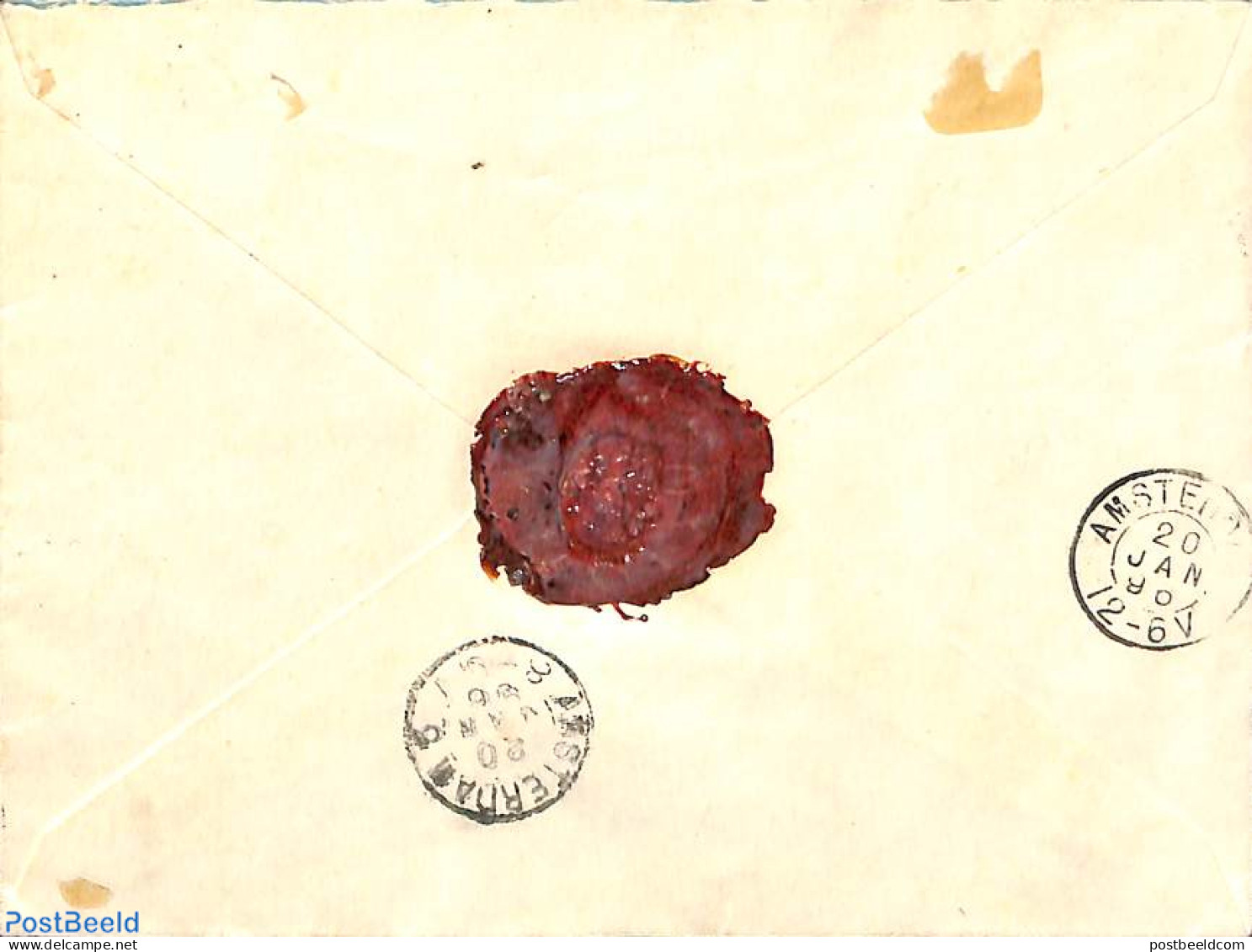 Netherlands 1896 Registered Envelope From Arnhem (see Postmark) To Amsterdam. 2x Princess Wilhelmina (hangend Haar) 10.. - Storia Postale