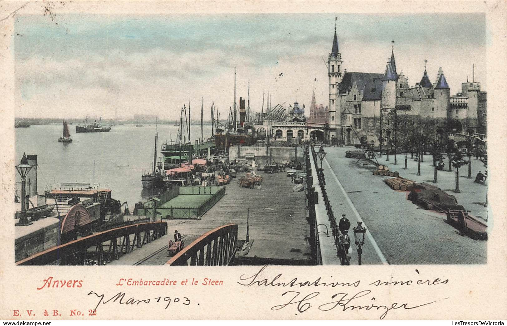BELGIQUE - Anvers - Vue Sur L'embarcadère Et Le Steen - Colorisé - Carte Postale Ancienne - Antwerpen