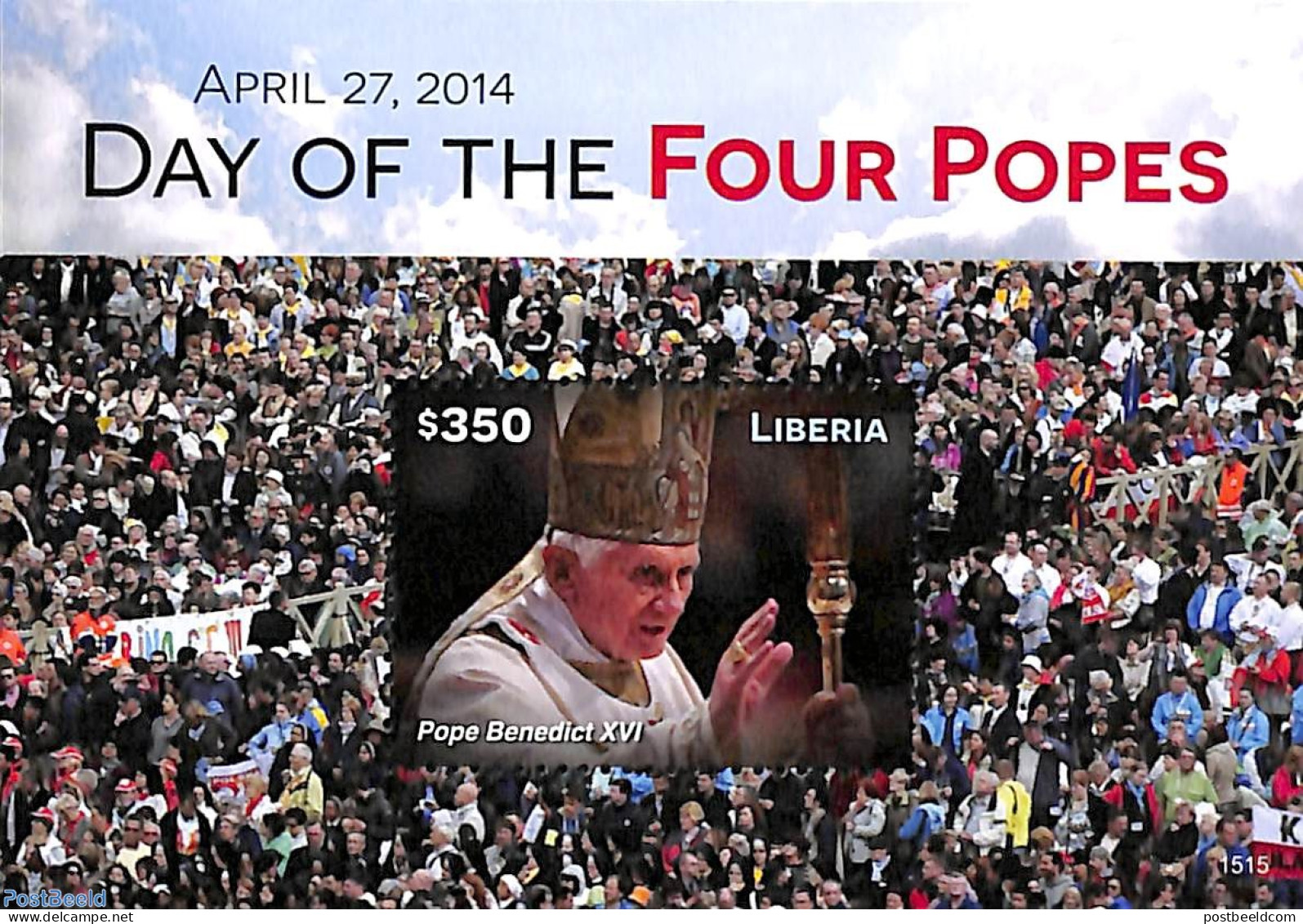 Liberia 2015 Day Of The Four Popes S/s, Mint NH, Religion - Pope - Religion - Papes