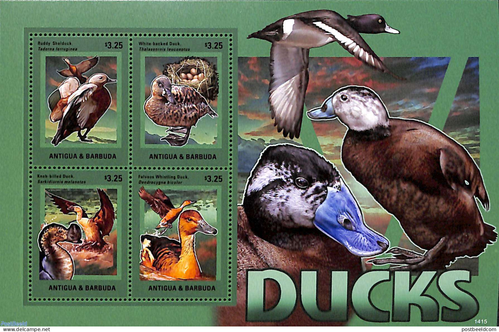 Antigua & Barbuda 2014 Ducks 4v M/s, Mint NH, Nature - Birds - Ducks - Antigua And Barbuda (1981-...)
