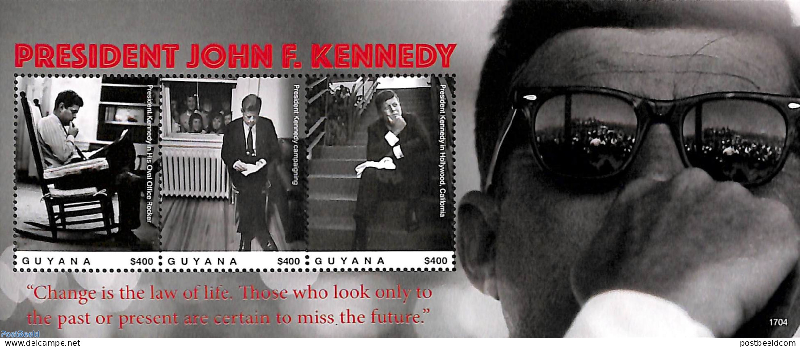 Guyana 2017 J.F. Kennedy 3v M/s, Mint NH, History - American Presidents - Politicians - Guyana (1966-...)