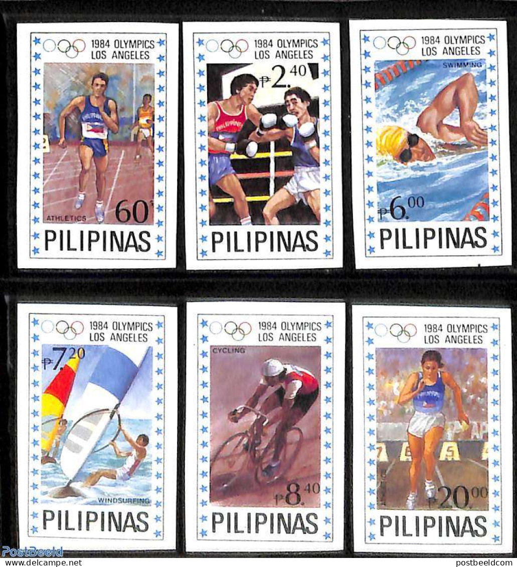 Philippines 1984 Olympic Games 6v, Imperforated, Mint NH, Sailing - Sailing