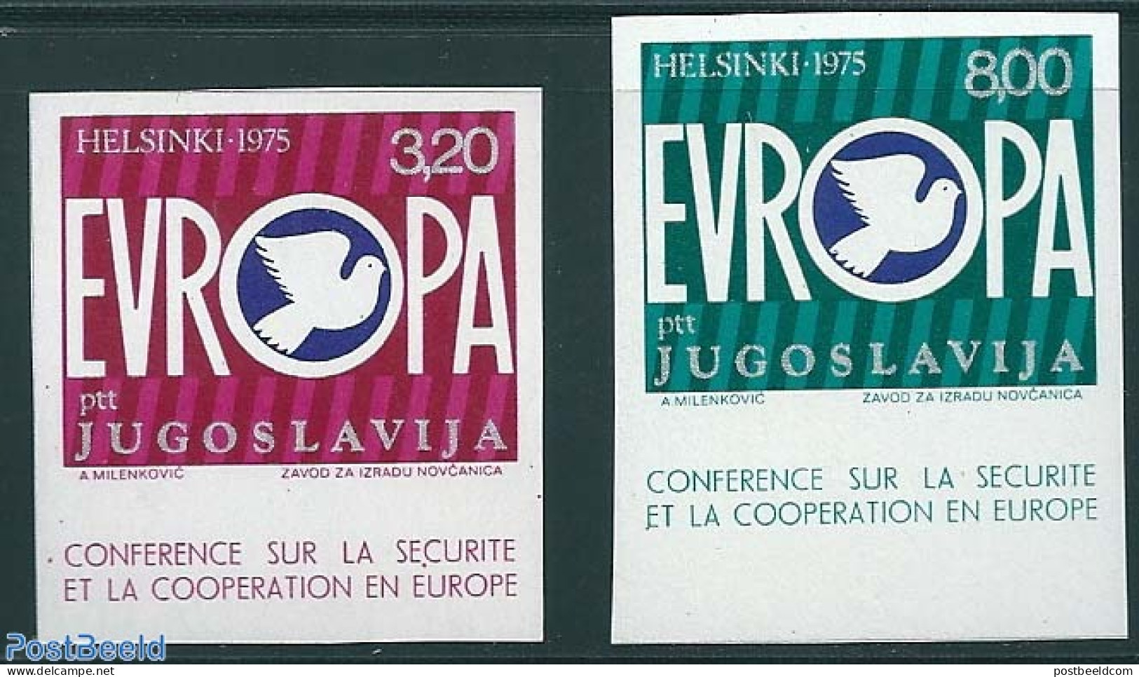 Yugoslavia 1975 KSZE Conference 2v, Imperforated, Mint NH, History - Europa Hang-on Issues - Neufs