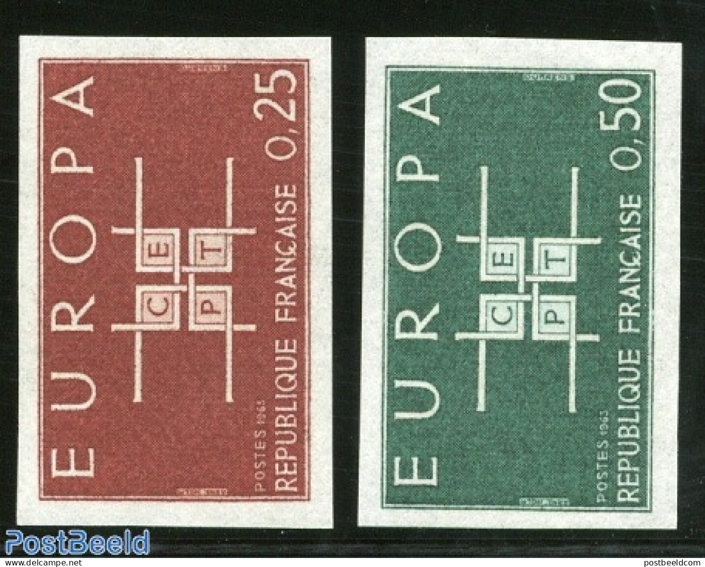 France 1963 Europa 2v, Imperforated, Mint NH, History - Europa (cept) - Neufs