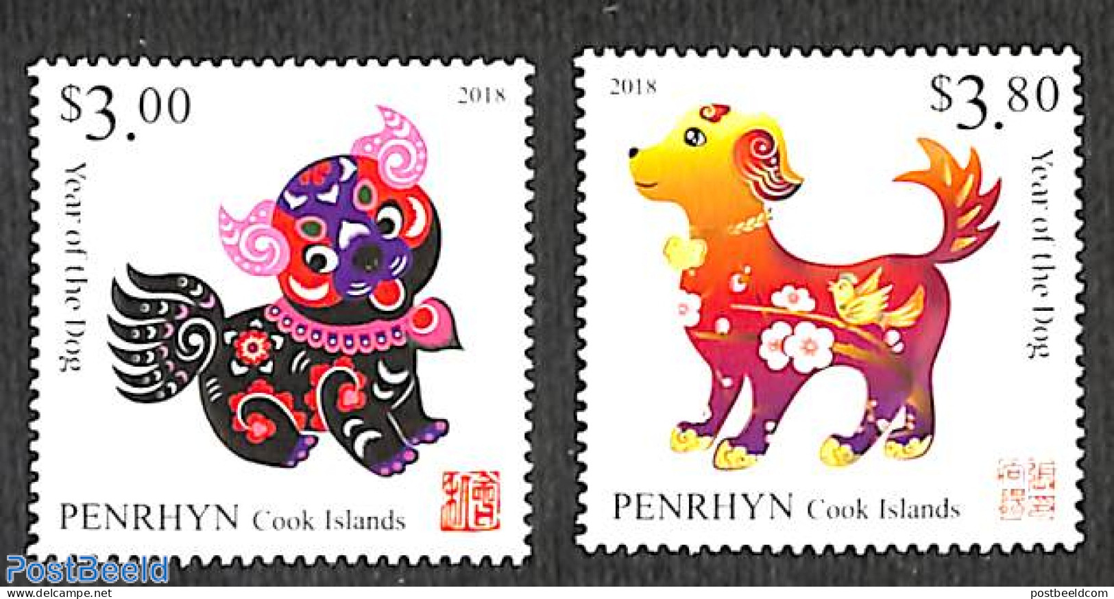 Penrhyn 2018 Year Of The Dog 2v, Mint NH, Nature - Various - Dogs - New Year - Nieuwjaar