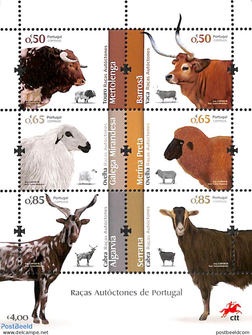 Portugal 2018 Autochtone Races 6v M/s, Mint NH, Nature - Cattle - Unused Stamps