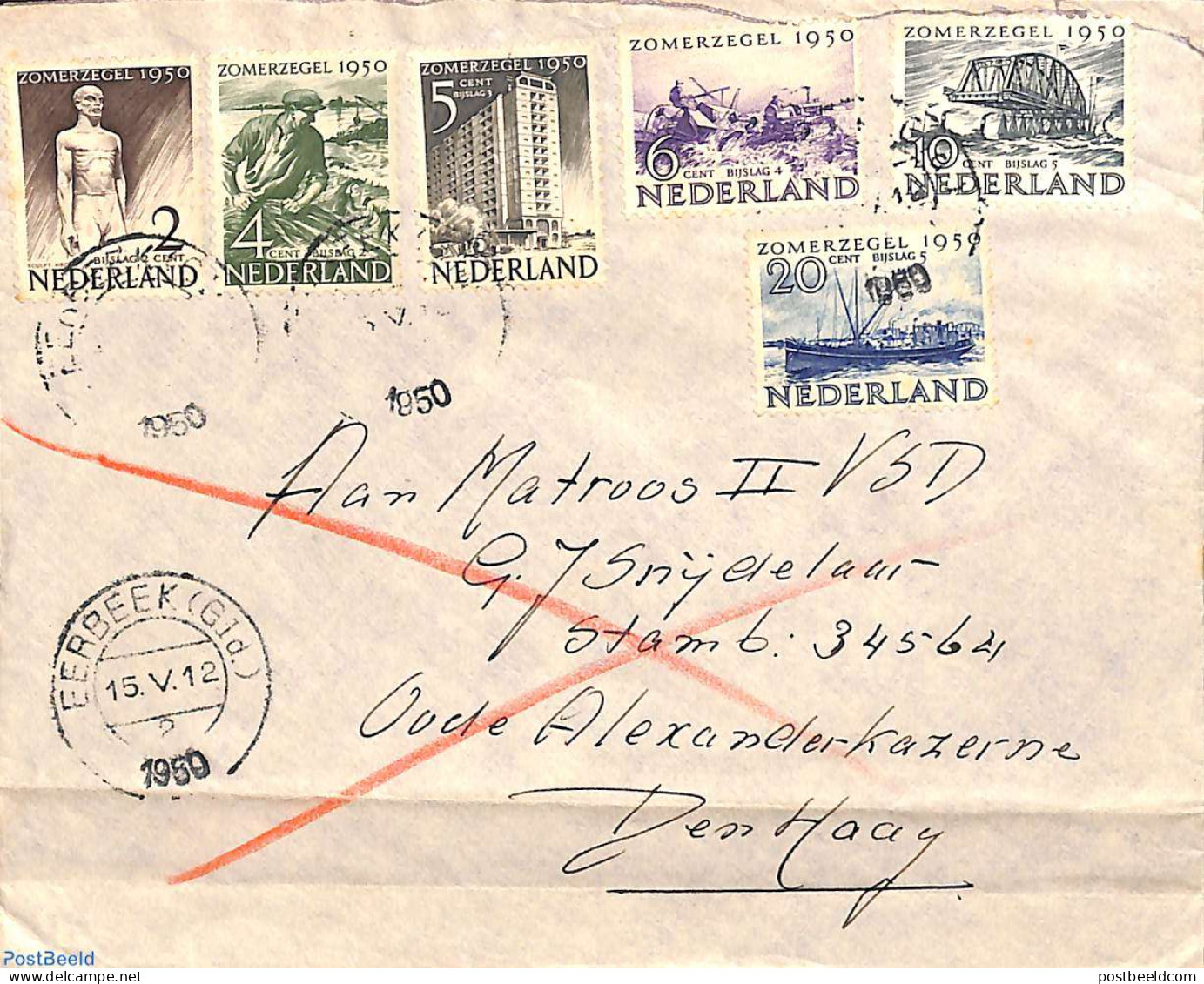 Netherlands 1950 Letter From Eerbeek To Den Haag With Summer Welfare Set, Postal History - Cartas & Documentos