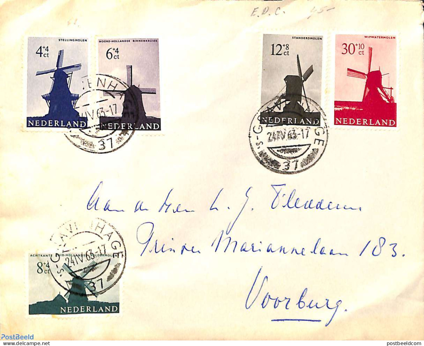 Netherlands 1963 Mill Set On Normal Cover, First Day Of Issue, First Day Cover, Various - Mills (Wind & Water) - Covers & Documents