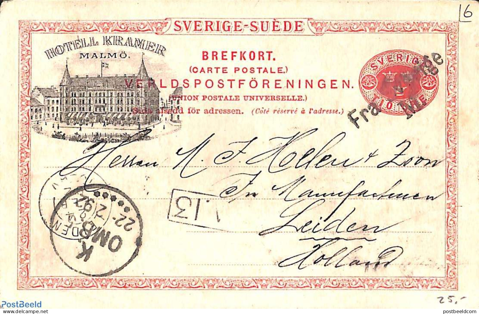 Sweden 1892 Postcard 10o, With Print Hotell Kramer Malmo, Used Postal Stationary, Various - Hotels - Cartas & Documentos