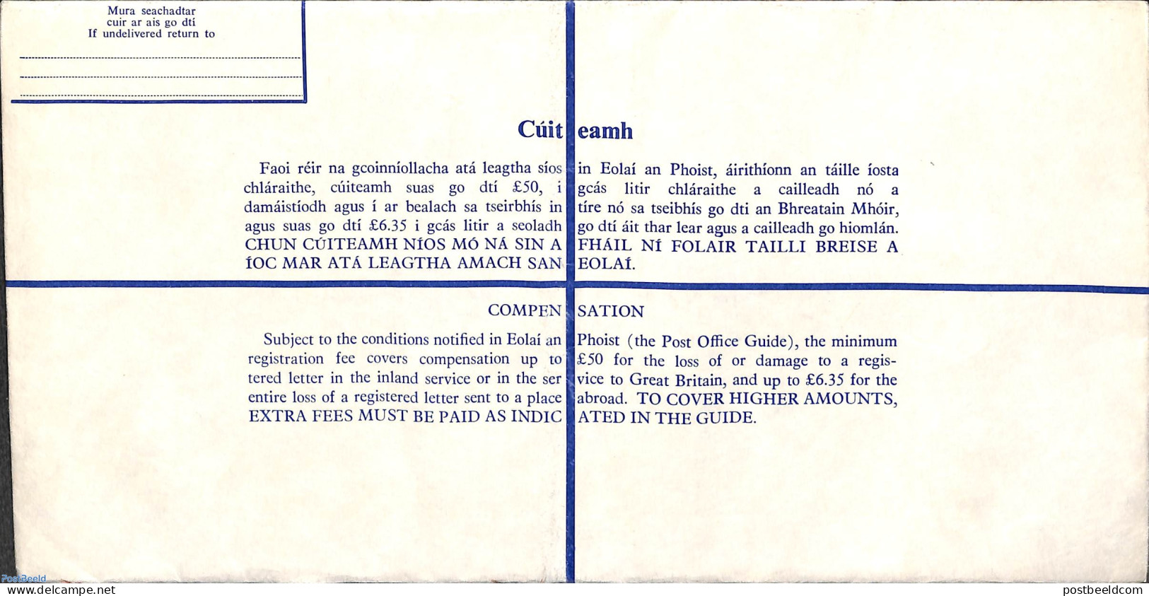 Ireland 1975 Registered Letter Large, 25p, Unused Postal Stationary - Storia Postale