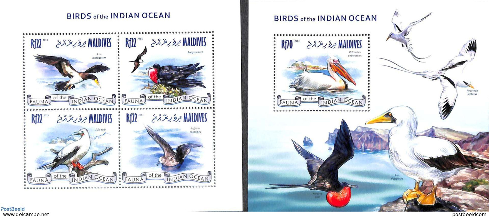 Maldives 2014 Birds Of The Indian Ocean 2 S/s, Mint NH, Birds - Malediven (1965-...)
