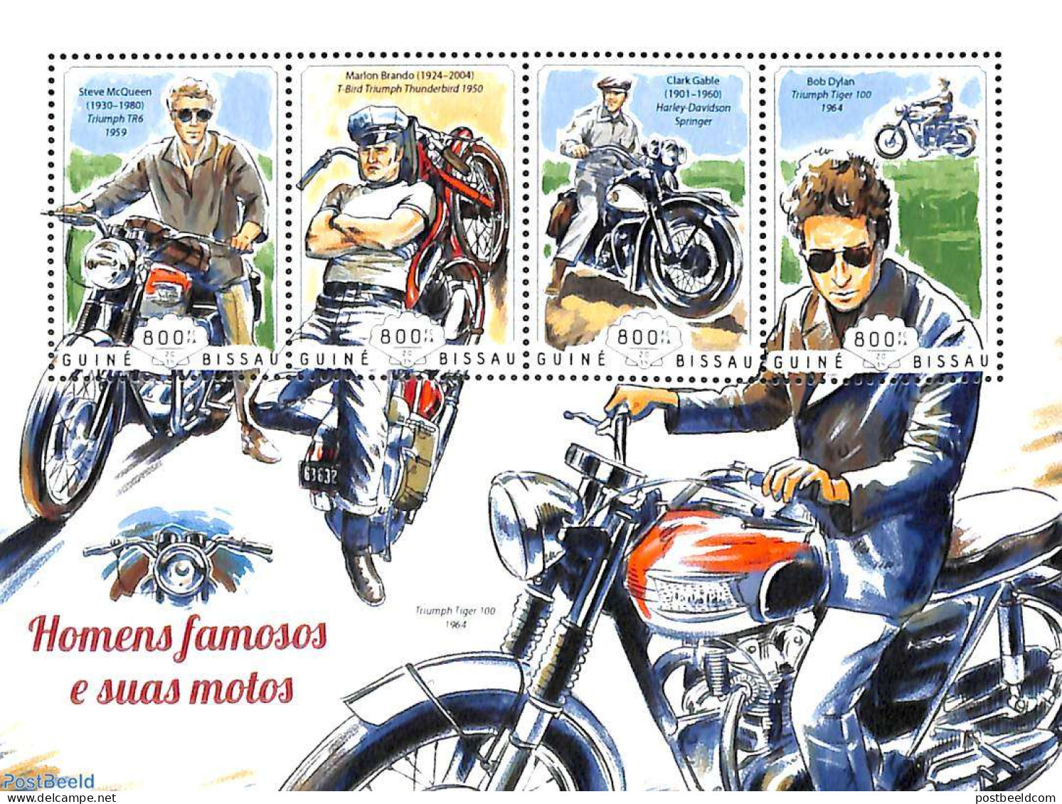 Guinea Bissau 2014 Famous People On Motorcycles 4v M/s, Mint NH, Performance Art - Transport - Movie Stars - Motorcycles - Acteurs