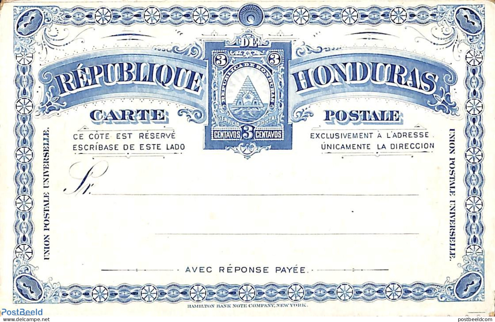 Honduras 1890 Reply Paid Postcard 3/3c, Unused Postal Stationary - Honduras