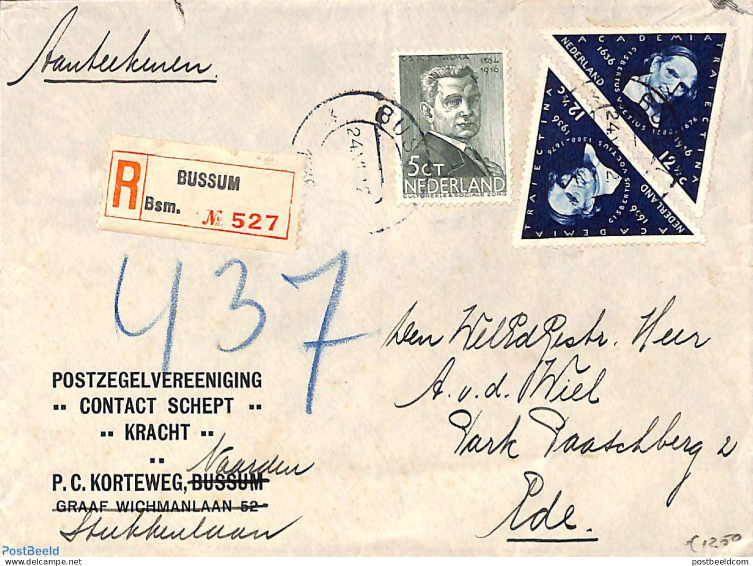 Netherlands 1936 Registered Letter From Bussum To Ede, Postal History - Lettres & Documents