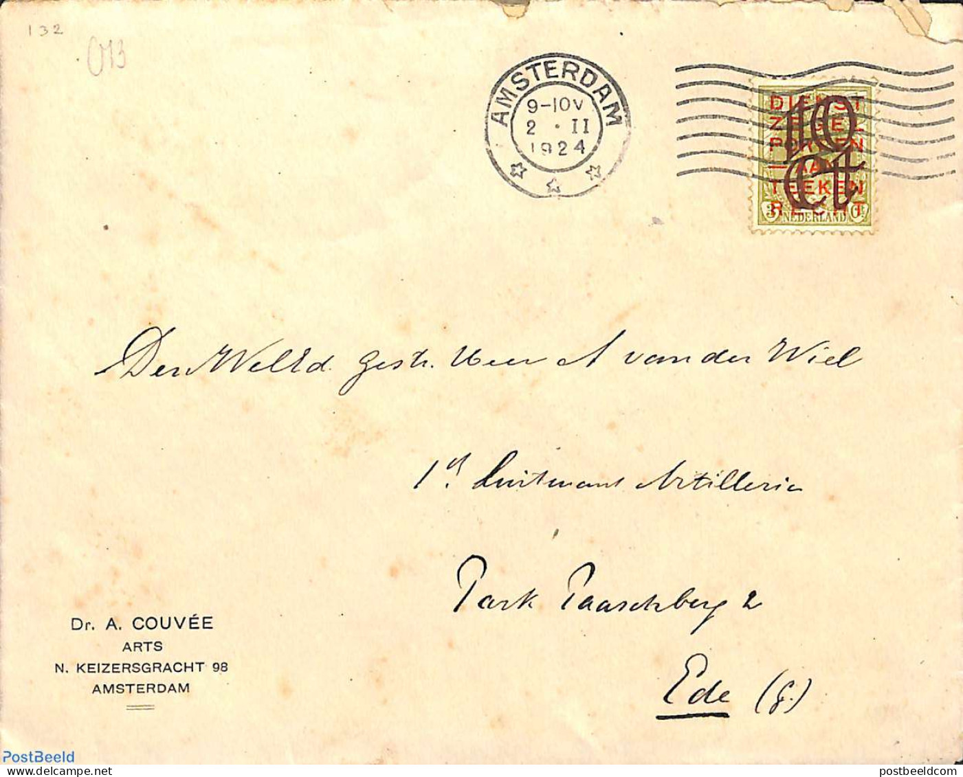 Netherlands 1924 NVPH No. 132 On Cover To Ede, Postal History - Cartas & Documentos