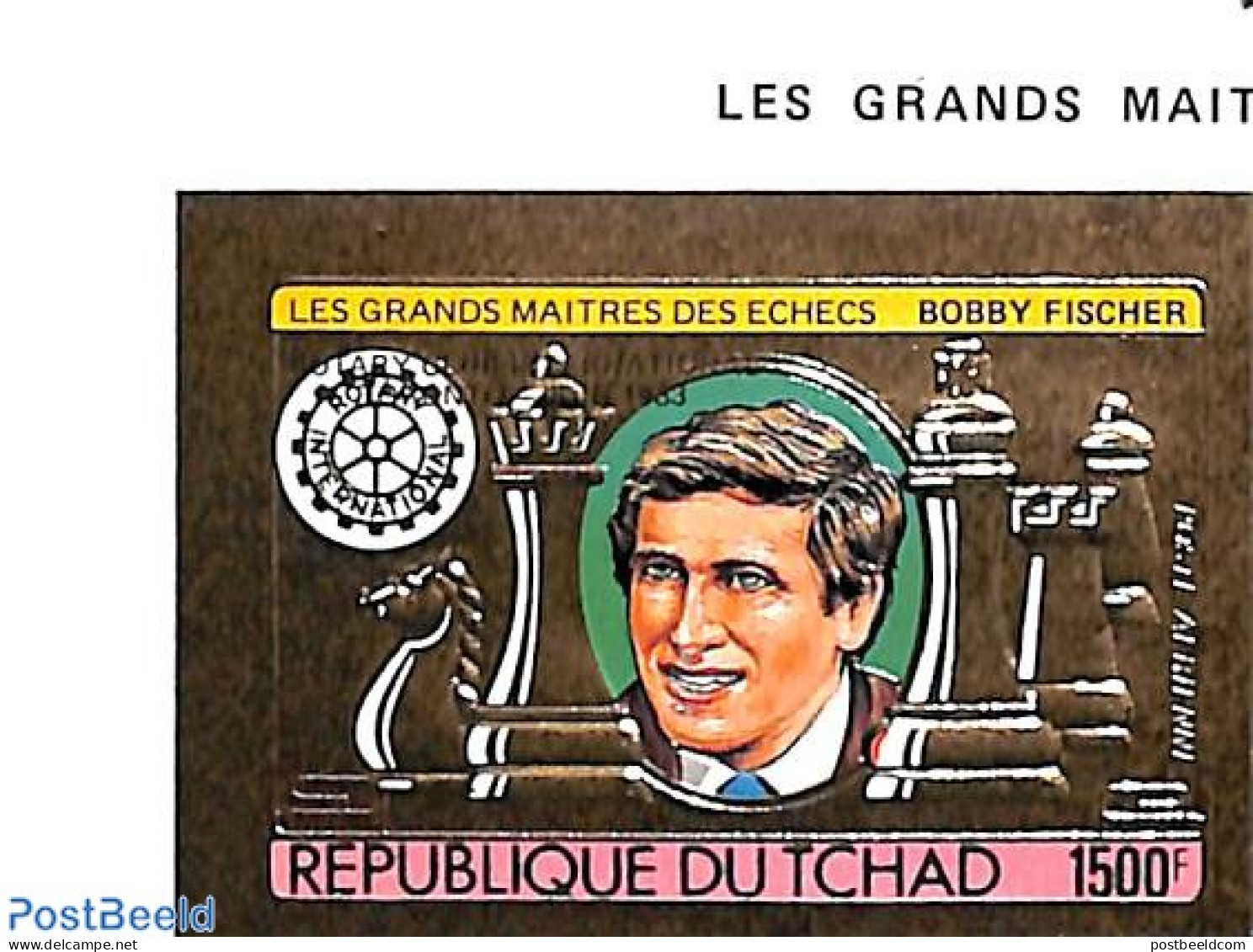 Chad 1983 Bobby Fischer, Black Overprint Rotary Club 1v, Imperforated, Mint NH, Sport - Various - Chess - Rotary - Autres & Non Classés
