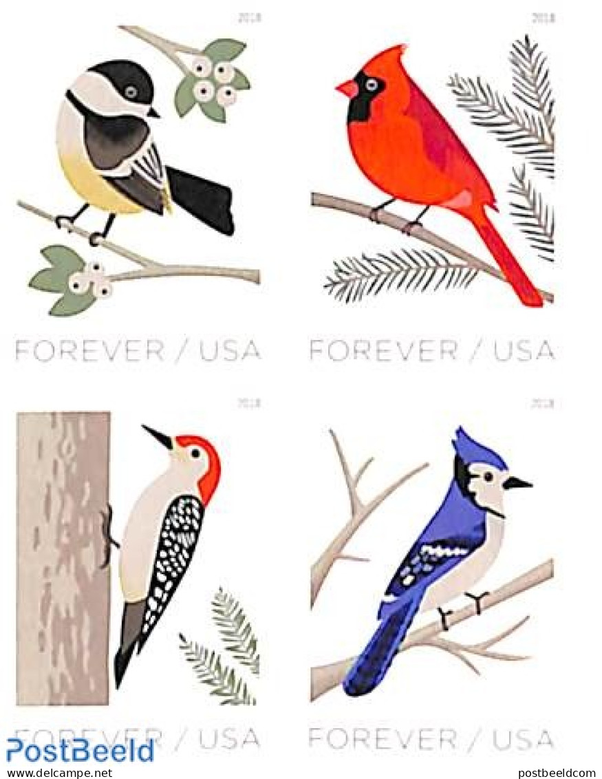 United States Of America 2018 Birds In Wintertime 4v S-a, Mint NH, Nature - Birds - Nuevos