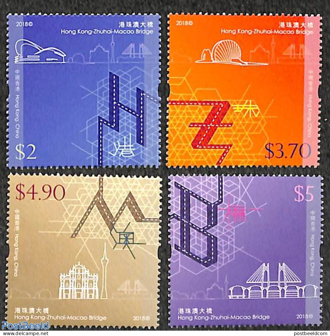 Hong Kong 2018 Hong Kong Zhuhai Macau Bridge 4v, Mint NH, Various - Joint Issues - Art - Bridges And Tunnels - Ungebraucht
